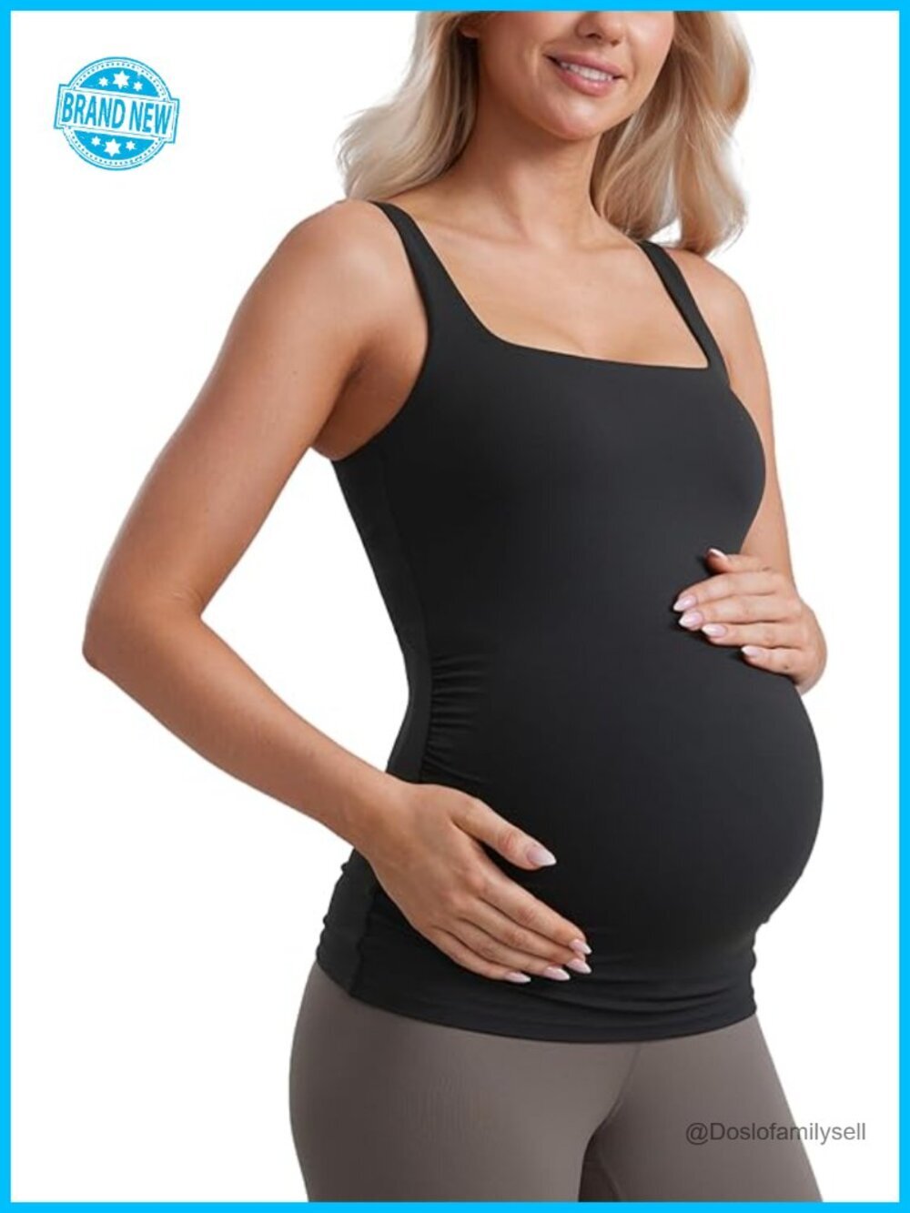 Butterluxe Maternity Square Neck Tank Top with Built in Bra Sleeveless